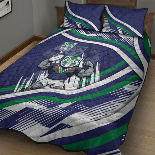 New Zealand Warriors Rugby Mascot Quilt Bed Set Fierce Athlete Graphic in Sports Style