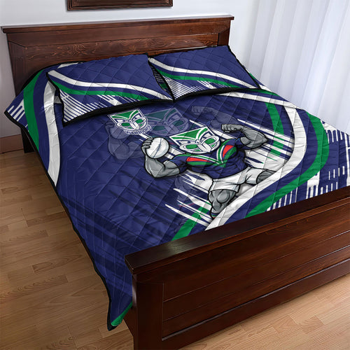 New Zealand Warriors Rugby Mascot Quilt Bed Set Fierce Athlete Graphic in Sports Style