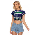 New Zealand Warriors Rugby Mascot Raglan Cropped T Shirt Fierce Athlete Graphic in Sports Style