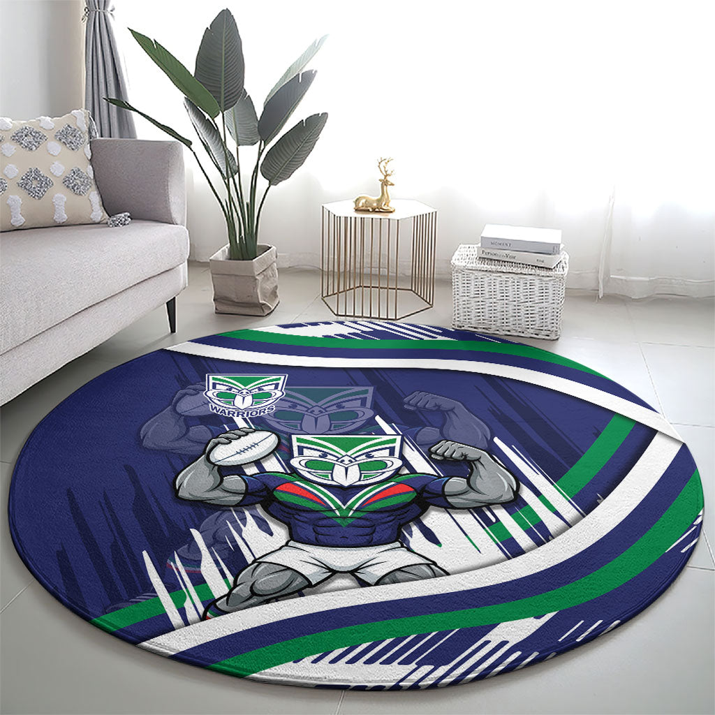 New Zealand Warriors Rugby Mascot Round Carpet Fierce Athlete Graphic in Sports Style