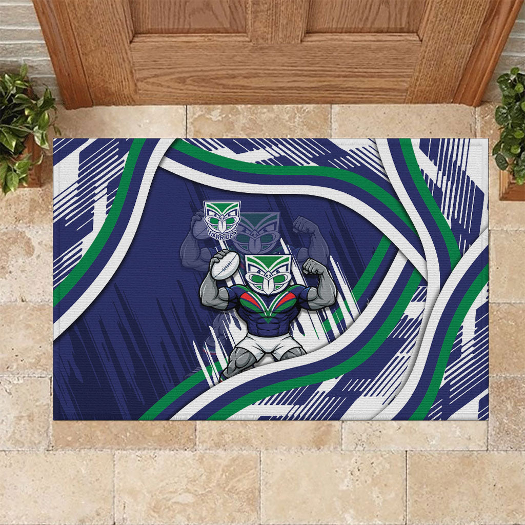 New Zealand Warriors Rugby Mascot Rubber Doormat Fierce Athlete Graphic in Sports Style