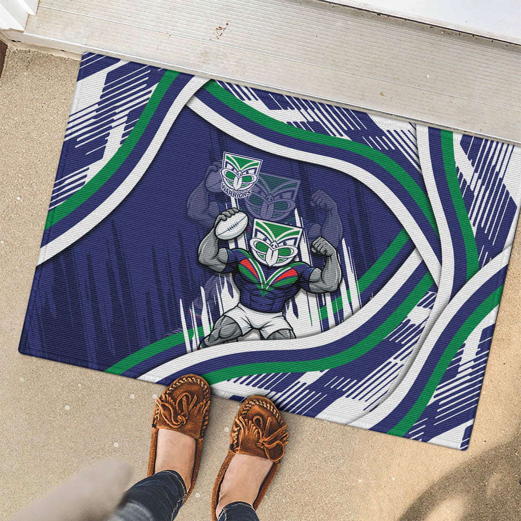 New Zealand Warriors Rugby Mascot Rubber Doormat Fierce Athlete Graphic in Sports Style