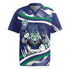 New Zealand Warriors Rugby Mascot Rugby Jersey Fierce Athlete Graphic in Sports Style