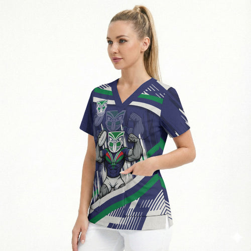 New Zealand Warriors Rugby Mascot Scrub Top Fierce Athlete Graphic in Sports Style
