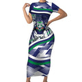 New Zealand Warriors Rugby Mascot Short Sleeve Bodycon Dress Fierce Athlete Graphic in Sports Style