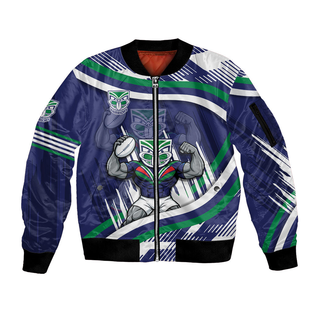 New Zealand Warriors Rugby Mascot Sleeve Zip Bomber Jacket Fierce Athlete Graphic in Sports Style