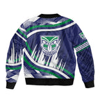 New Zealand Warriors Rugby Mascot Sleeve Zip Bomber Jacket Fierce Athlete Graphic in Sports Style