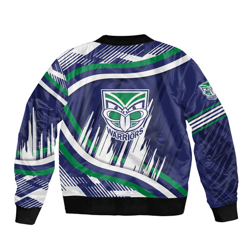 New Zealand Warriors Rugby Mascot Sleeve Zip Bomber Jacket Fierce Athlete Graphic in Sports Style