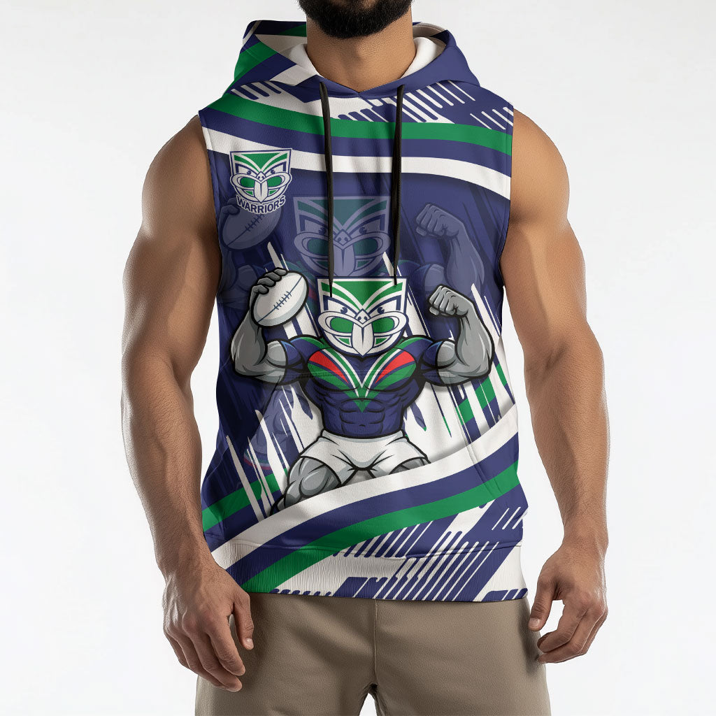 New Zealand Warriors Rugby Mascot Sleeveless Hoodie Fierce Athlete Graphic in Sports Style