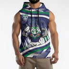 New Zealand Warriors Rugby Mascot Sleeveless Hoodie Fierce Athlete Graphic in Sports Style