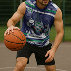 New Zealand Warriors Rugby Mascot Sleeveless Hoodie Fierce Athlete Graphic in Sports Style