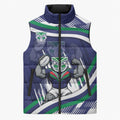 New Zealand Warriors Rugby Mascot Sleeveless Puffer Jacket Fierce Athlete Graphic in Sports Style