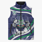 New Zealand Warriors Rugby Mascot Sleeveless Puffer Jacket Fierce Athlete Graphic in Sports Style