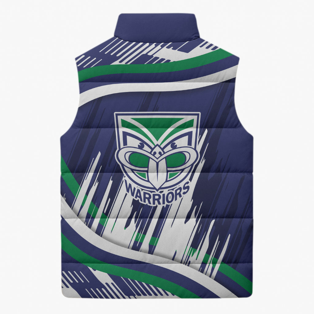 New Zealand Warriors Rugby Mascot Sleeveless Puffer Jacket Fierce Athlete Graphic in Sports Style