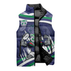 New Zealand Warriors Rugby Mascot Sleeveless Puffer Jacket Fierce Athlete Graphic in Sports Style