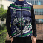 New Zealand Warriors Rugby Mascot Sleeveless Puffer Jacket Fierce Athlete Graphic in Sports Style