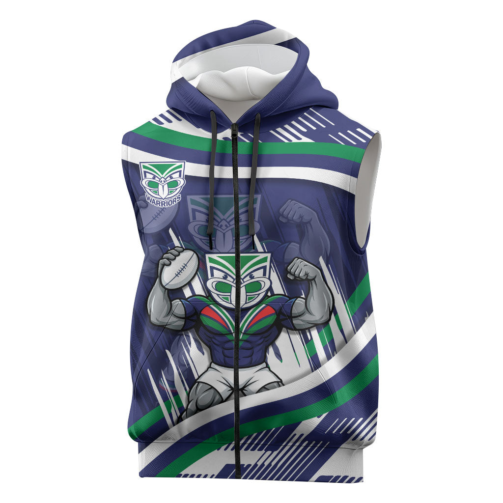 New Zealand Warriors Rugby Mascot Sleeveless Zip Hoodie Fierce Athlete Graphic in Sports Style