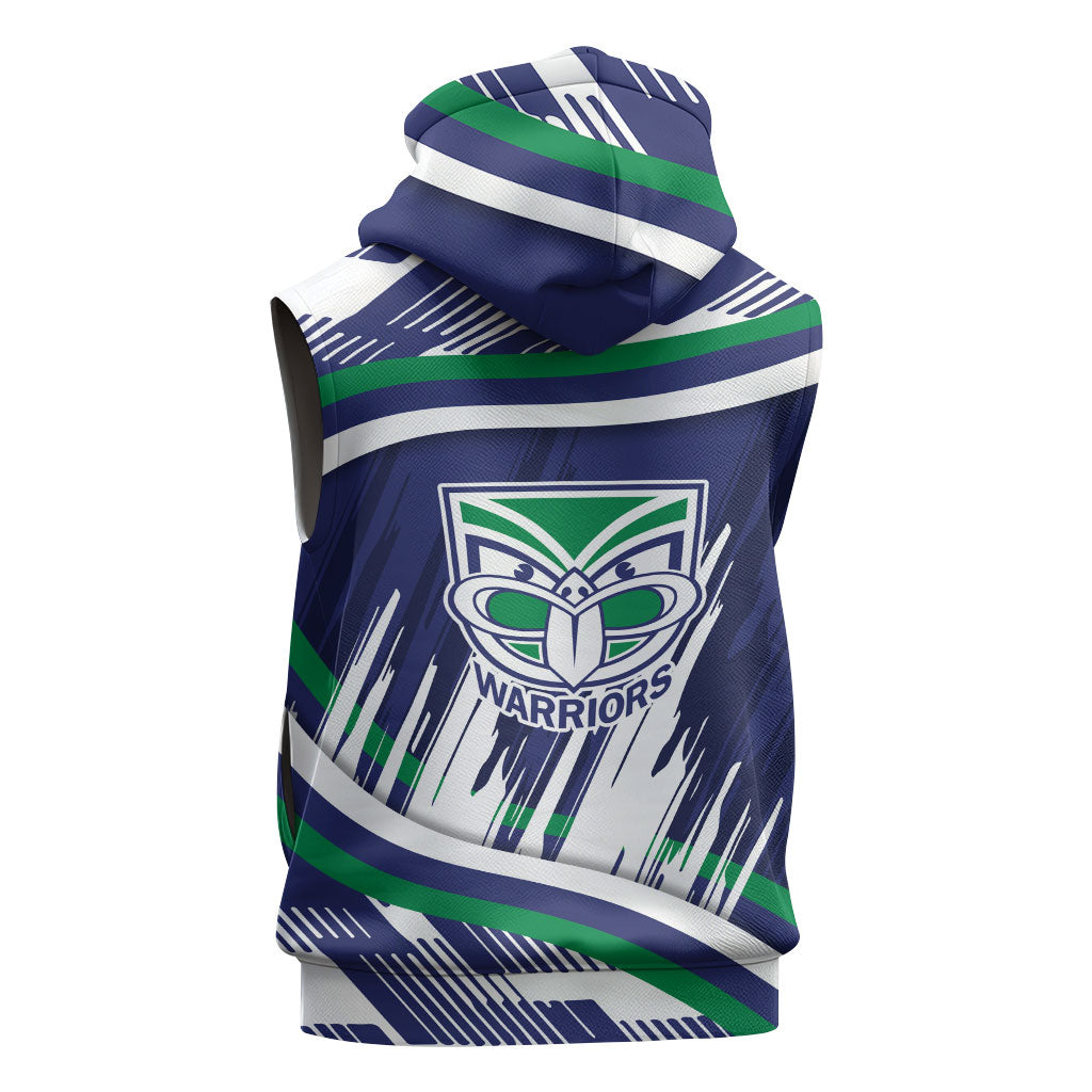 New Zealand Warriors Rugby Mascot Sleeveless Zip Hoodie Fierce Athlete Graphic in Sports Style