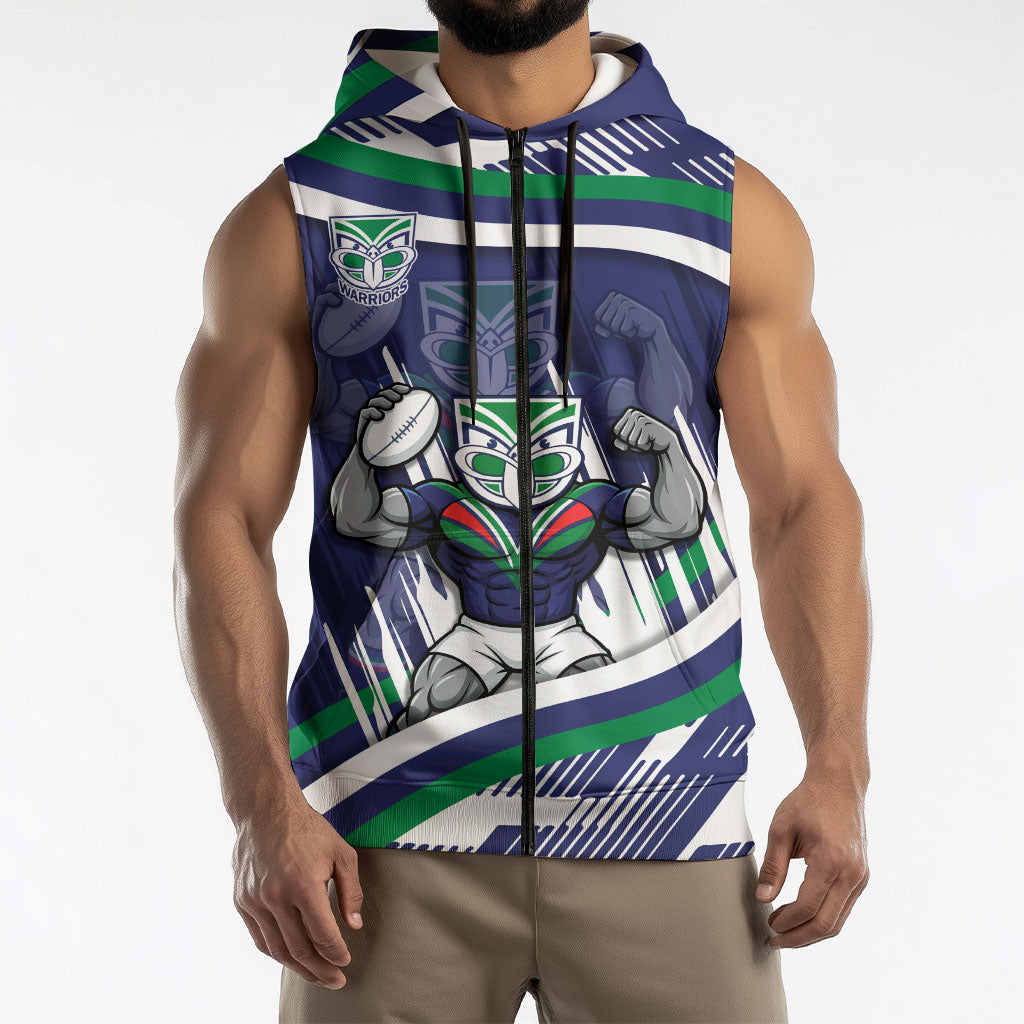 New Zealand Warriors Rugby Mascot Sleeveless Zip Hoodie Fierce Athlete Graphic in Sports Style