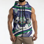 New Zealand Warriors Rugby Mascot Sleeveless Zip Hoodie Fierce Athlete Graphic in Sports Style