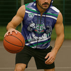 New Zealand Warriors Rugby Mascot Sleeveless Zip Hoodie Fierce Athlete Graphic in Sports Style