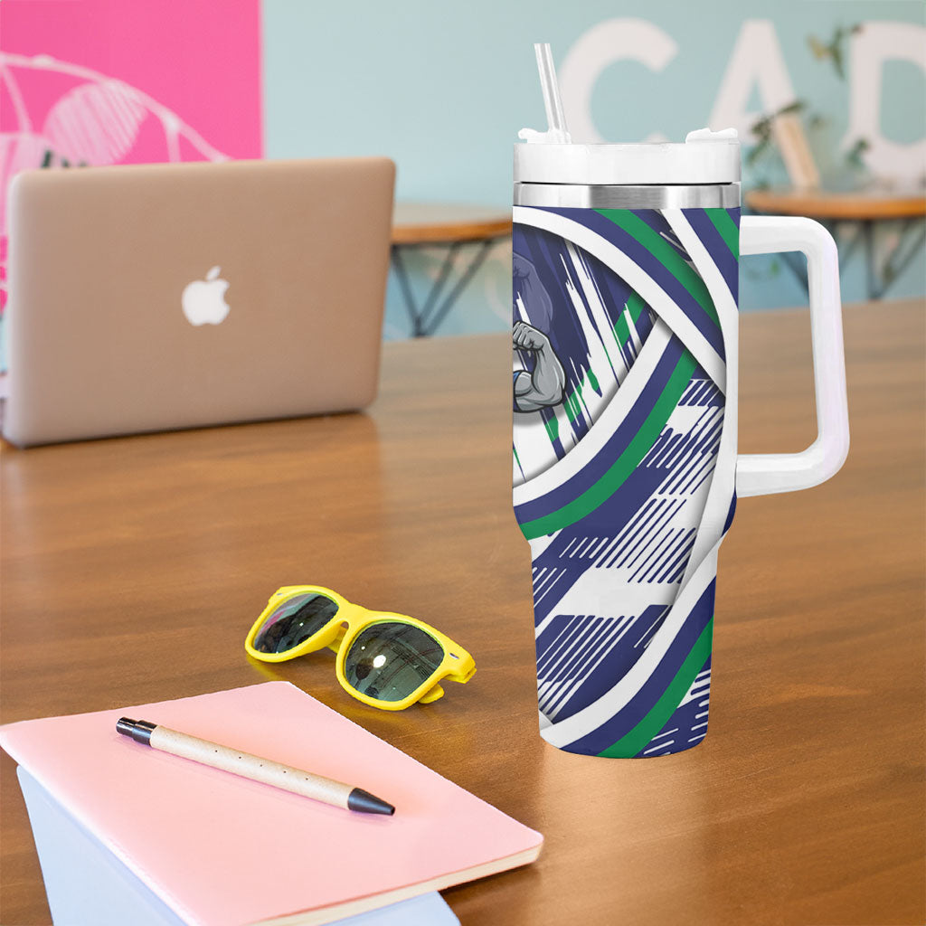 New Zealand Warriors Rugby Mascot Tumbler With Handle Fierce Athlete Graphic in Sports Style