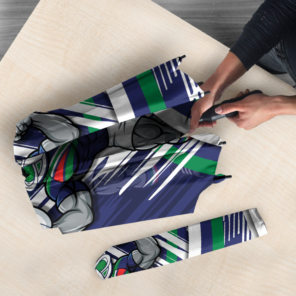 New Zealand Warriors Rugby Mascot Umbrella Fierce Athlete Graphic in Sports Style