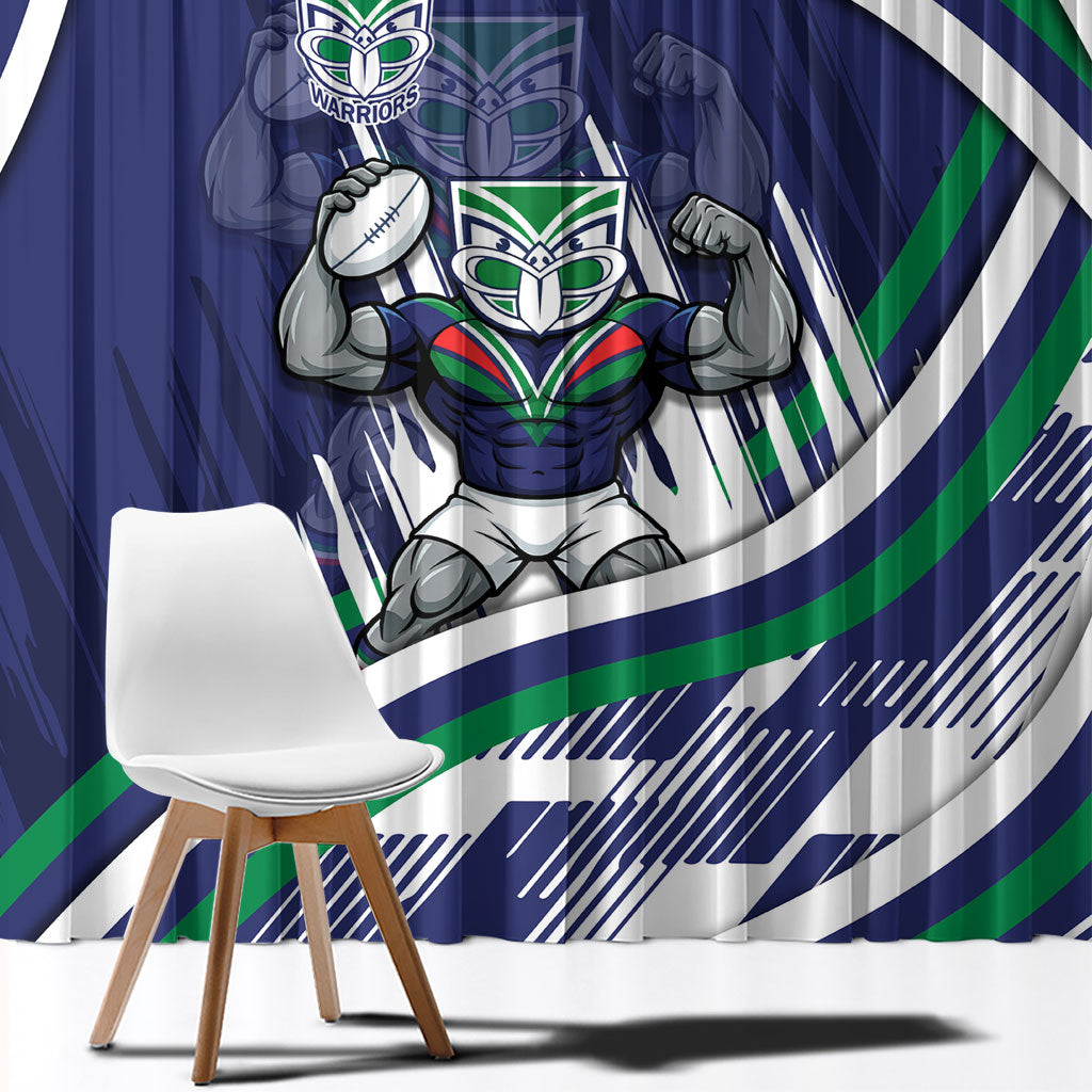 New Zealand Warriors Rugby Mascot Window Curtain Fierce Athlete Graphic in Sports Style