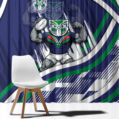 New Zealand Warriors Rugby Mascot Window Curtain Fierce Athlete Graphic in Sports Style