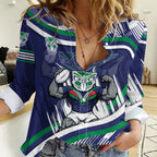 New Zealand Warriors Rugby Mascot Women Casual Shirt Fierce Athlete Graphic in Sports Style