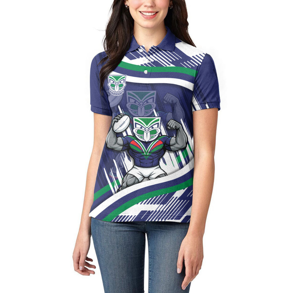 New Zealand Warriors Rugby Mascot Women Polo Shirt Fierce Athlete Graphic in Sports Style
