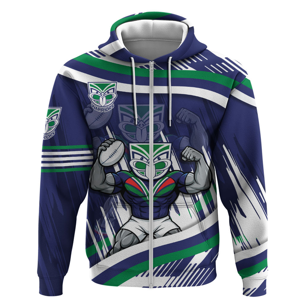 New Zealand Warriors Rugby Mascot Zip Hoodie Fierce Athlete Graphic in Sports Style