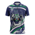 New Zealand Warriors Rugby Mascot Zipper Polo Shirt Fierce Athlete Graphic in Sports Style