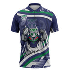 New Zealand Warriors Rugby Mascot Zipper Polo Shirt Fierce Athlete Graphic in Sports Style