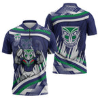 New Zealand Warriors Rugby Mascot Zipper Polo Shirt Fierce Athlete Graphic in Sports Style