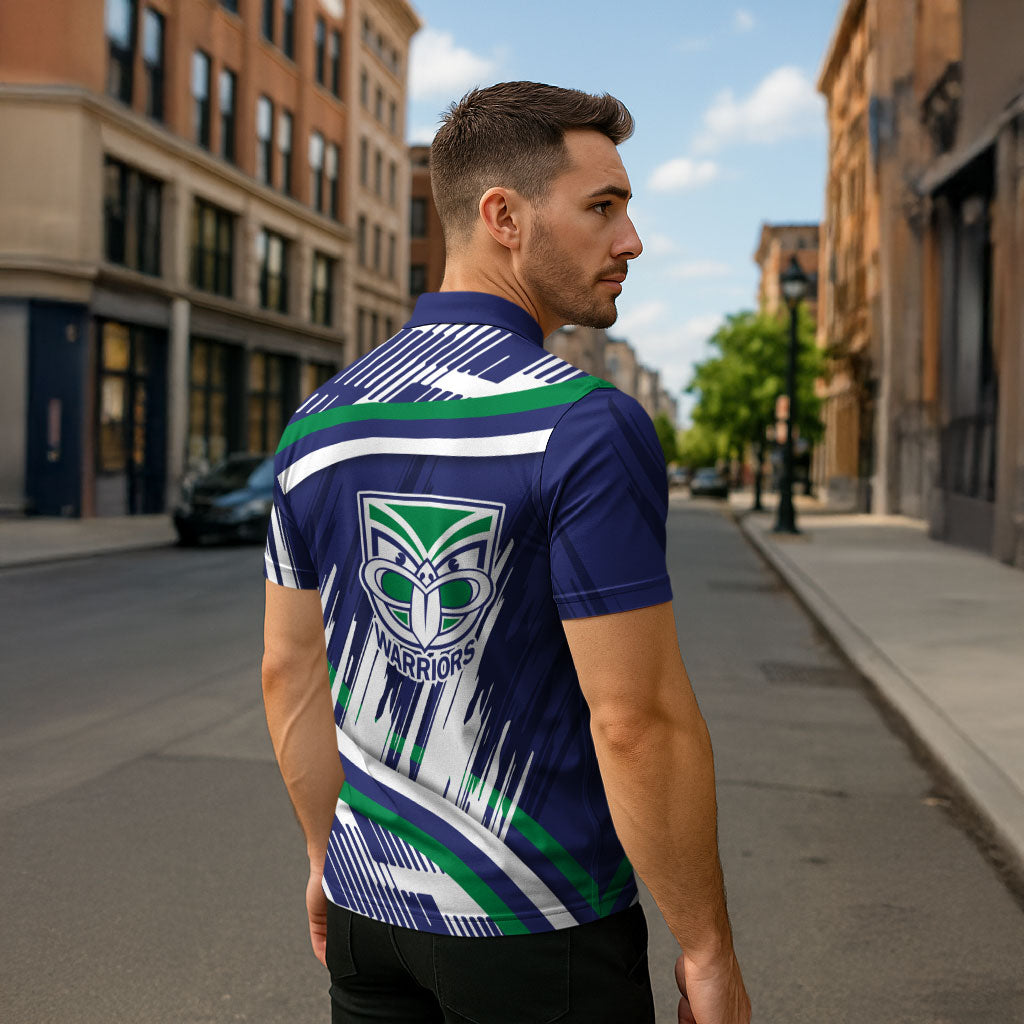 New Zealand Warriors Rugby Mascot Zipper Polo Shirt Fierce Athlete Graphic in Sports Style