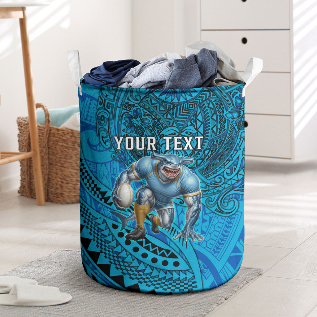 Personalised Cronulla-Sutherland Sharks Laundry Basket Polynesian Tribal Art Style With Hammerhead Mascot