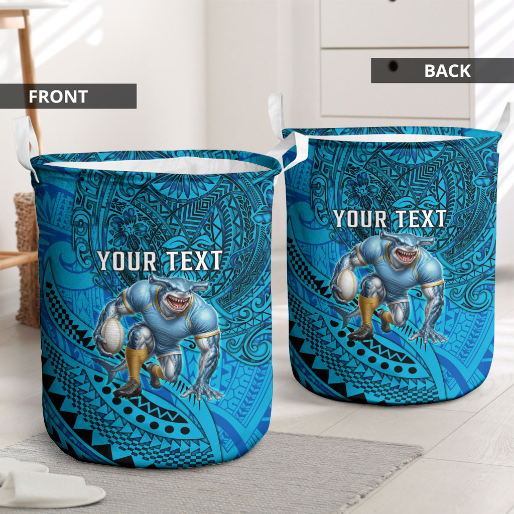 Personalised Cronulla-Sutherland Sharks Laundry Basket Polynesian Tribal Art Style With Hammerhead Mascot
