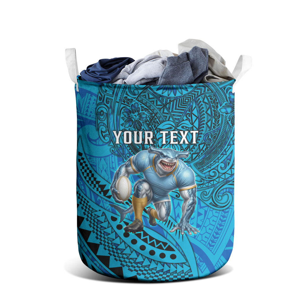 Personalised Cronulla-Sutherland Sharks Laundry Basket Polynesian Tribal Art Style With Hammerhead Mascot