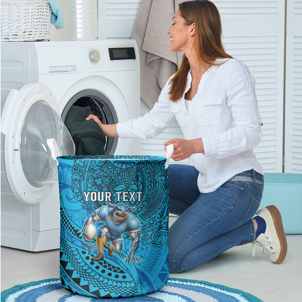 Personalised Cronulla-Sutherland Sharks Laundry Basket Polynesian Tribal Art Style With Hammerhead Mascot