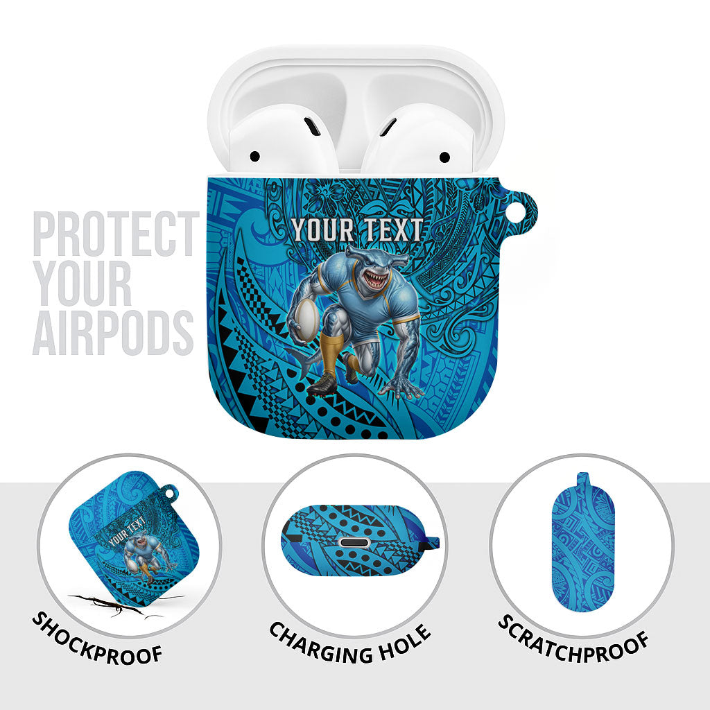Personalised Cronulla-Sutherland Sharks AirPods Case Polynesian Tribal Art Style With Hammerhead Mascot