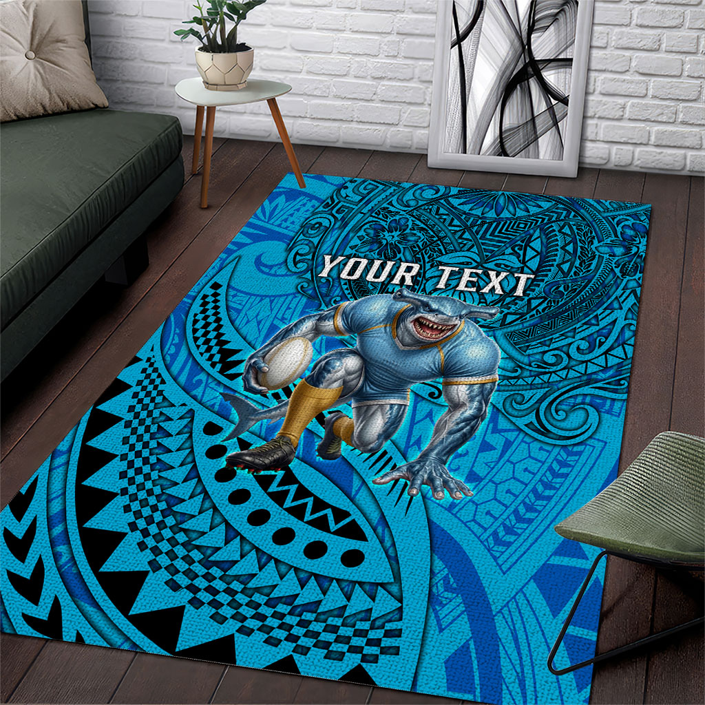 Personalised Cronulla-Sutherland Sharks Area Rug Polynesian Tribal Art Style With Hammerhead Mascot