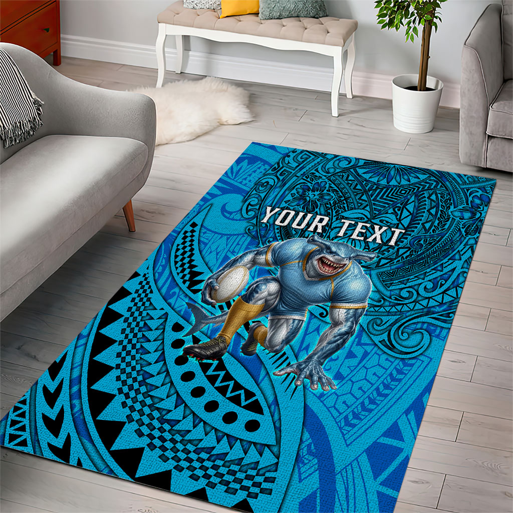 Personalised Cronulla-Sutherland Sharks Area Rug Polynesian Tribal Art Style With Hammerhead Mascot
