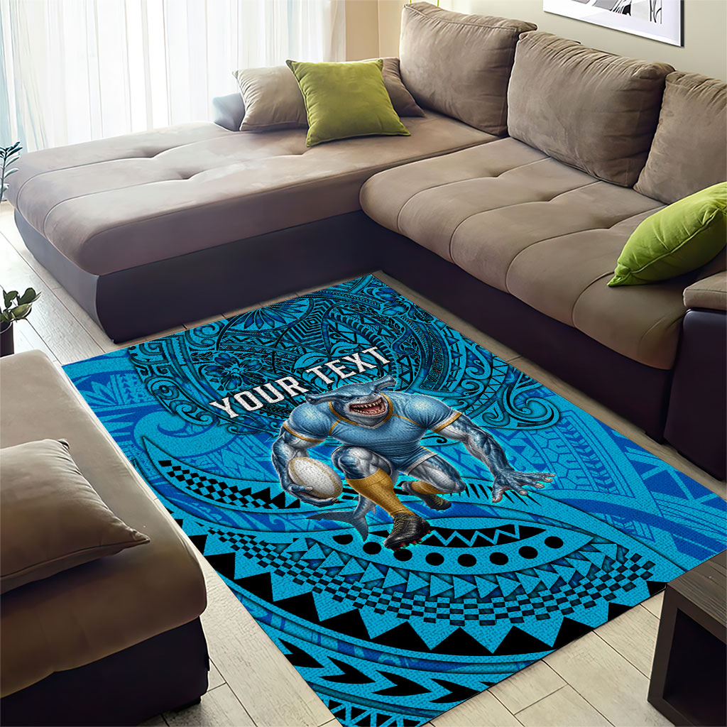 Personalised Cronulla-Sutherland Sharks Area Rug Polynesian Tribal Art Style With Hammerhead Mascot