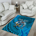 Personalised Cronulla-Sutherland Sharks Area Rug Polynesian Tribal Art Style With Hammerhead Mascot