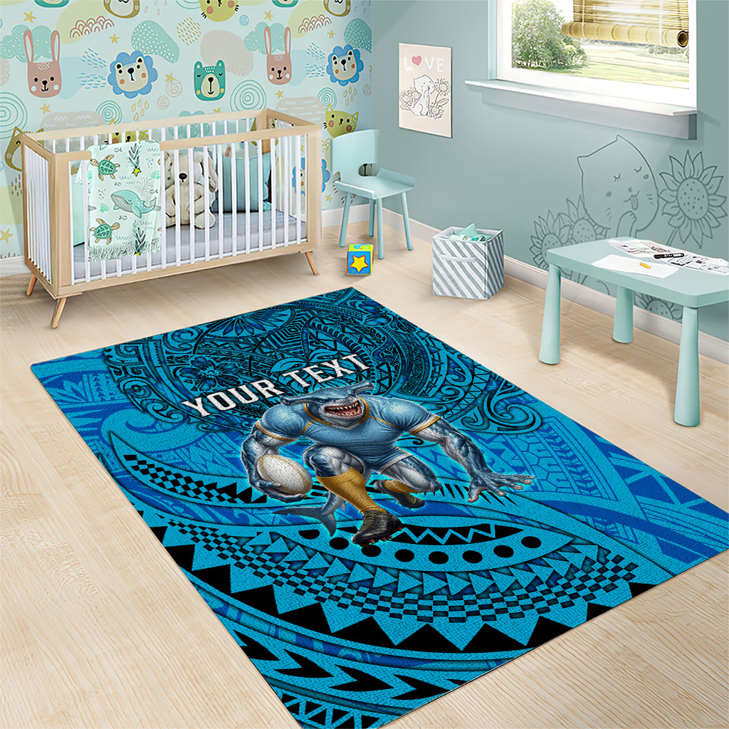 Personalised Cronulla-Sutherland Sharks Area Rug Polynesian Tribal Art Style With Hammerhead Mascot