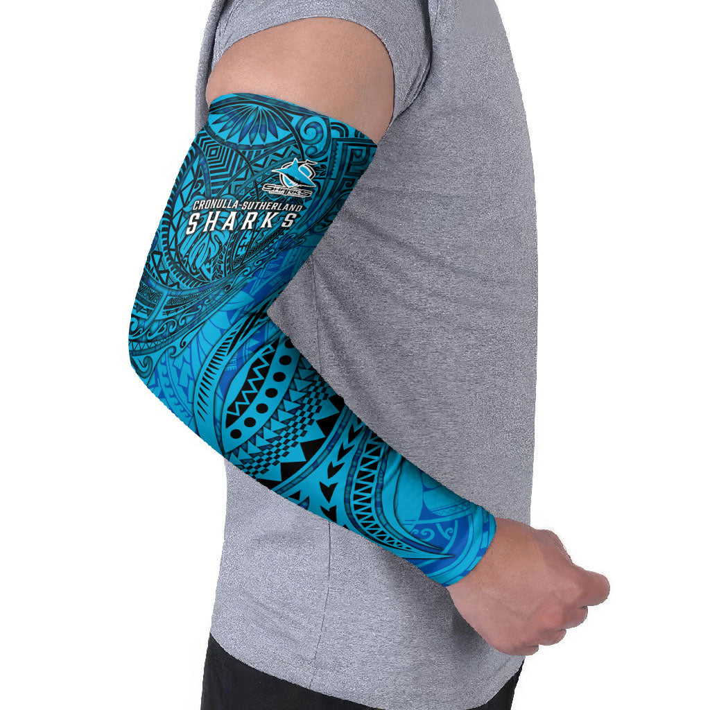 Personalised Cronulla-Sutherland Sharks Arm Sleeves Polynesian Tribal Art Style With Hammerhead Mascot
