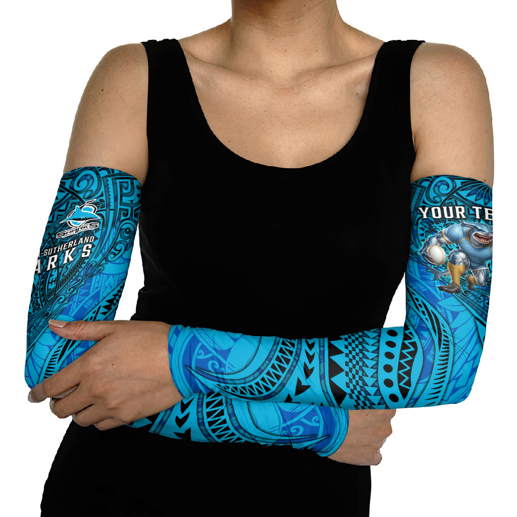 Personalised Cronulla-Sutherland Sharks Arm Sleeves Polynesian Tribal Art Style With Hammerhead Mascot