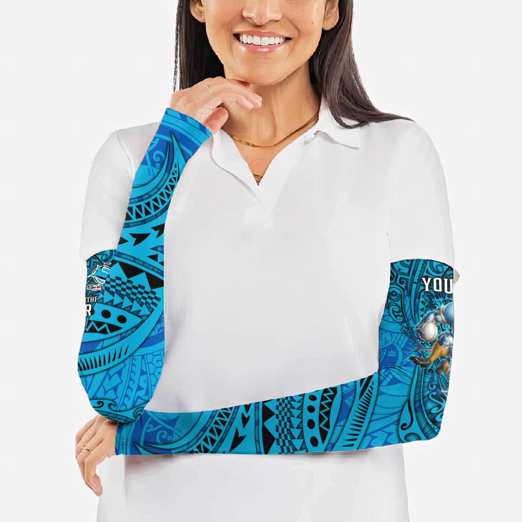 Personalised Cronulla-Sutherland Sharks Arm Sleeves Polynesian Tribal Art Style With Hammerhead Mascot