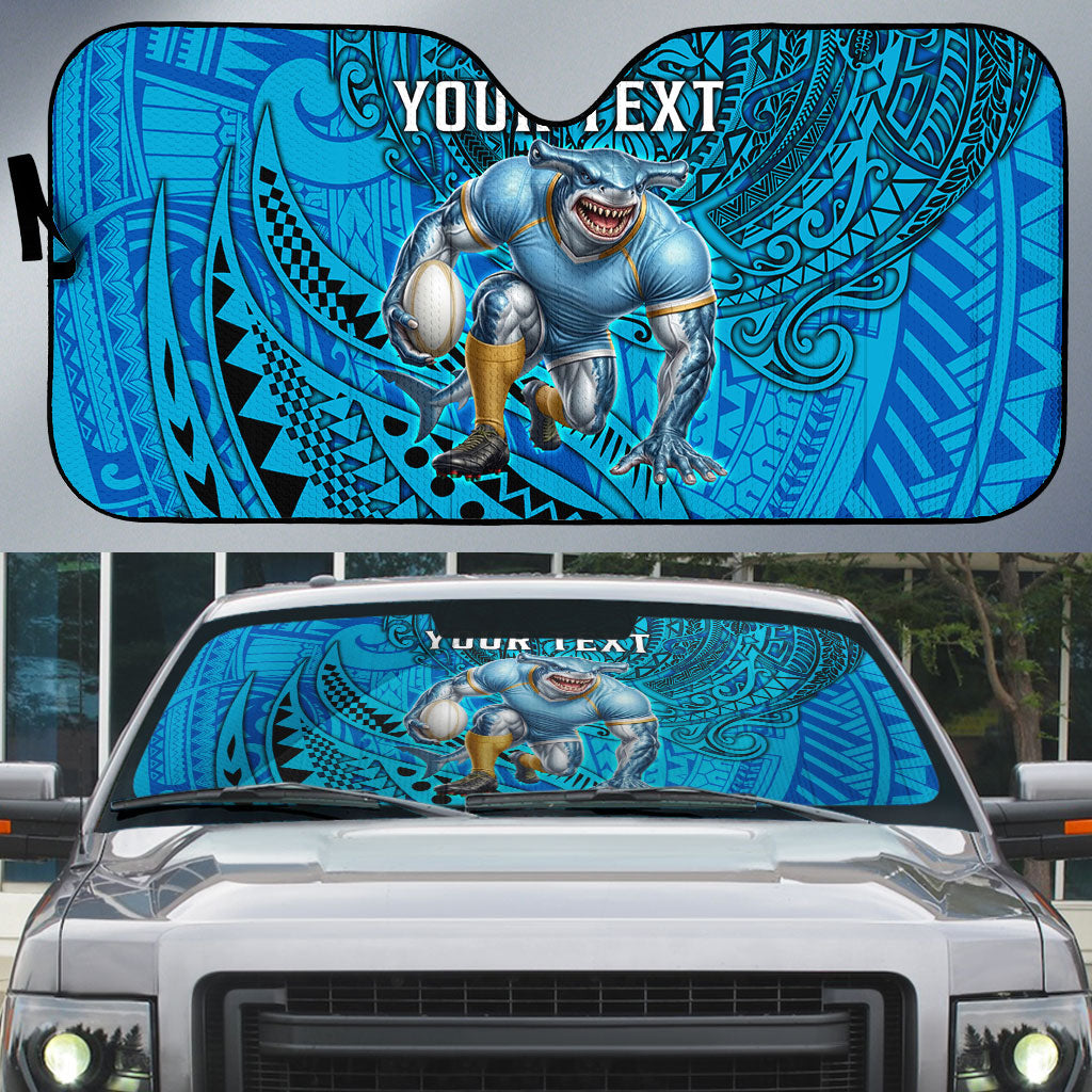 Personalised Cronulla-Sutherland Sharks Auto Sun Shade Polynesian Tribal Art Style With Hammerhead Mascot